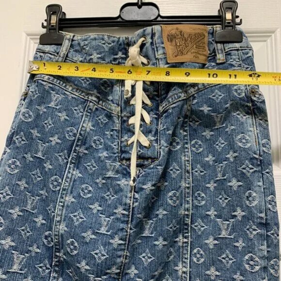 READ DESCRIPTION Louis Vuitton Denim Monogram Skirt Size 36 USED Authentic - Picture 9 of 11